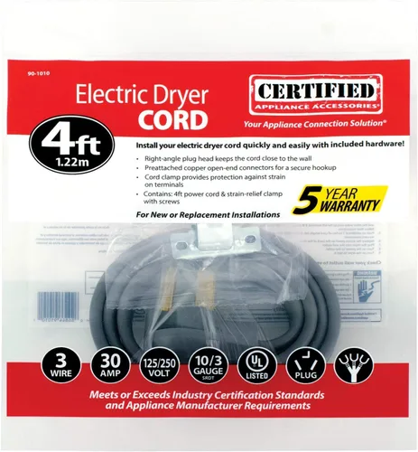 Vista 8 de Certified Appliance Accessories Cable de alimentación para electrodomésticos de 30 amperios, cable de secado de 3 puntas, 3 cables con conectores