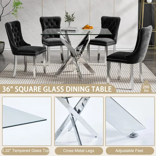 Vista 44 de Mesa de comedor redonda de 36 pulgadas para 4, mesas de cocina y comedor de cristal, moderna mesa de comedor circular con mesa de vidrio templado