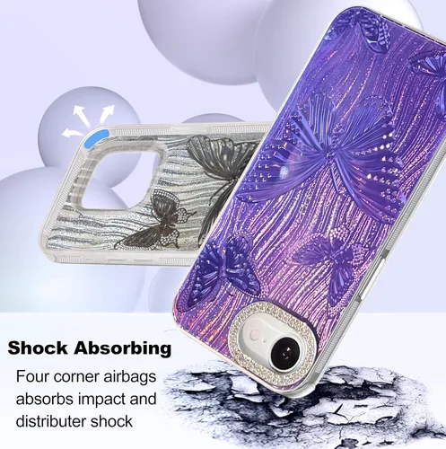 Vista 391 de I-MGAE-IN-AR - Funda diseñada para iPhone 12 y 12 Pro, diseño de mariposa plateada brillante, funda protectora de poliuretano termoplástico, suave