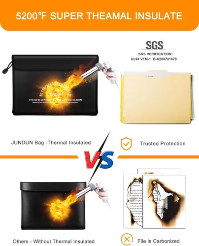 Vista 4 de JUNDUN Bolsa de documentos ignífuga con aislamiento térmico de 5200 ℉, bolsa de dinero impermeable e ignífuga de 14.0 x 10.4 pulgadas, bolsa