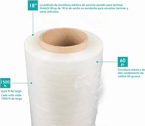 Vista 2 de 256 rollos de envoltura elástica de 18 pulgadas x 1500 pies, resistente, envoltura retráctil de resistencia industrial, película elástica de alto