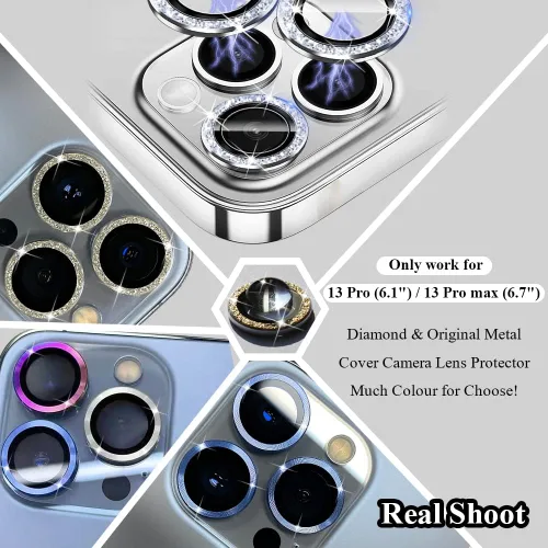 Vista 2 de Protector de lente de cámara brillante compatible con iPhone 13 Pro (6.1 pulgadas)/13 Pro Max (6.7 pulgadas), vidrio templado ultra