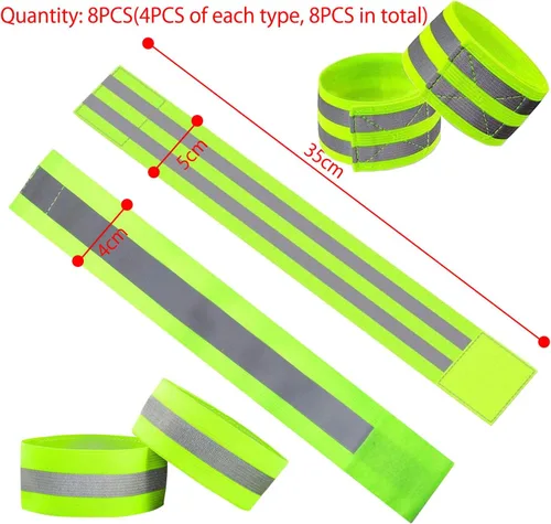 Vista 2 de 8 Pieces Bands High Visibility Reflector Bands Safety Reflector Tape Straps Running Gear for Cycling Walking Arm Wrist Ankle Leg (Green,2 Styles③)
