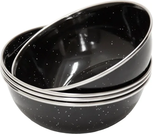 Vista 4 de Stansport Deluxe 24-Piece Enamel Tableware Set - Enamel Plates and Bowls Lightweight and Durable Camp Dish Set for Camping and Backpacking Plates