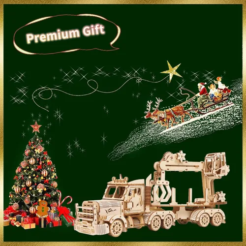 Vista 9 de Rompecabezas de madera 3D para adultos, rompecabezas mecánicos de madera con grúa de camión, kit de construcción de modelos de bricolaje, juguete