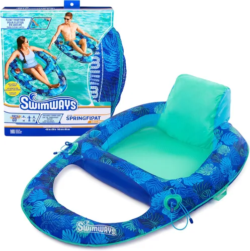 Vista 12 de Swimways Elite Spring Float Hamaca Tumbona de piscina, flotadores inflables de piscina para adultos con inflado rápido, hamaca de piscina