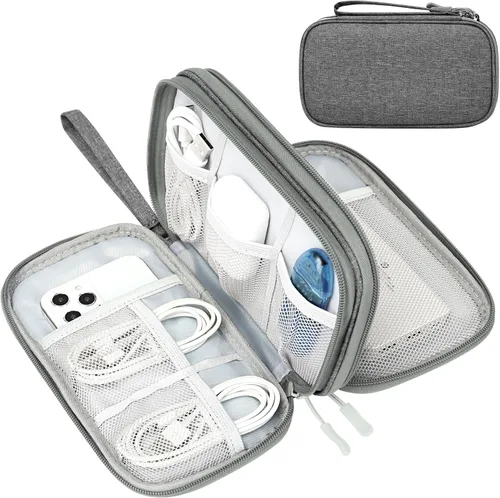 Vista 15 de FYY Organizador para accesorios electrónicos, para viajes, para cables, celular y cargadores, estuche portátil, impermeable, doble capa, bolsa