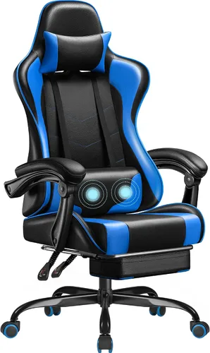 Silla de juegos Homall, silla para videojuegos con reposapiés y soporte lumbar masajeador, silla de computadora ergonómica de altura ajustable con