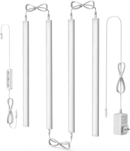 Vista 9 de ASOKO Luces LED regulables para debajo del gabinete, blanco cálido 3000 K, 3 piezas de 12 pulgadas conectables LED enchufe de iluminación