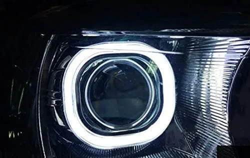 Vista 6 de iJDMTOY Par de 3.0 Tamaño Cromo Acabado OvalCuadrado Xenón Blanco LED DRLLiquidaciónLuz de Conducción Halo Anillo Bisels Shroud Solo Compatible