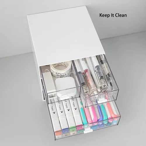 Vista 5 de Desk Organizer with Drawer, Desk Storage Box with 4 drawers, Desk Storage Box for, Desktop, Dressing table, Office, School, Home, Plastic Box(White)