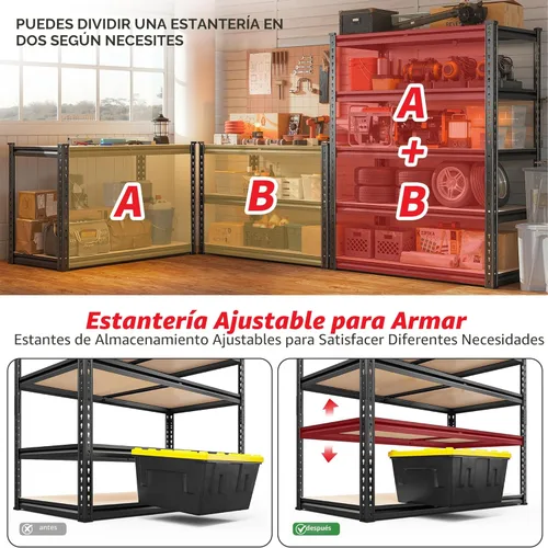 Vista 7 de REIBII Estantes de almacenamiento de 2020 libras, estantería de garaje de 5 niveles, resistente, estantería de metal ajustable, estantes de garaje