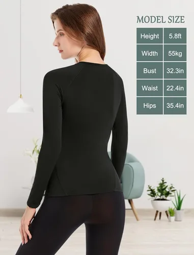 Vista 2 de MRIGNT Paquete de 2 camisetas térmicas de capa base para mujer, camiseta cómoda para mujer