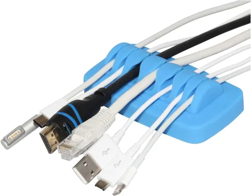 Vista 9 de Organizador de cables de escritorio, con peso, silicona ecológica, sin mal olor, incluye 4 bridas reutilizables (negro)