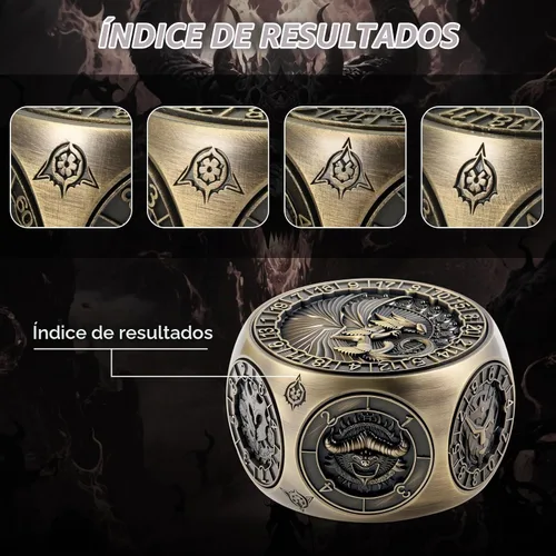 Vista 7 de DNDND Dados Giratorios 8 en 1 con Doble D20 – Juego de Dados Hexagonales de Metal con Temática de Monstruos D&D para TTRPG Dungeons and Dragons Latón