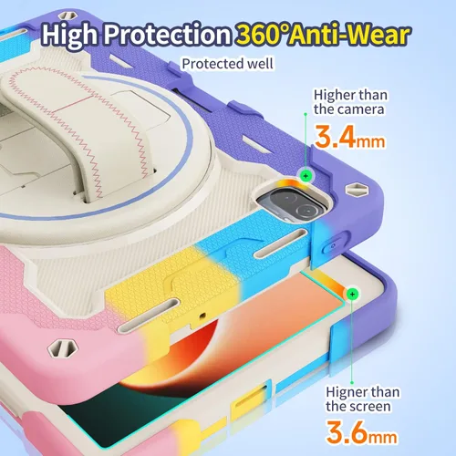 Vista 4 de Funda para Xiaomi Pad 5 / MiPad 5 Pro de 11 pulgadas 2021, resistente funda protectora a prueba de golpes para niños con soporte giratorio de 360°