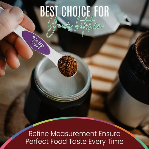 Vista 8 de Juego de 9 cucharas medidoras magnéticas de acero inoxidable, apilables, de doble cara, cucharas medidoras para medir ingredientes secos y líquidos