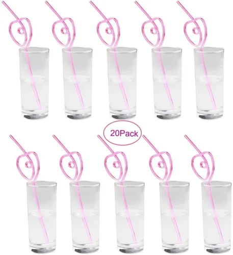 Vista 2 de Paquete de 20 popotes de fiesta con forma de corazón rosa, accesorios novedosos para el día de San Valentín, boda, despedida de soltera, fiesta