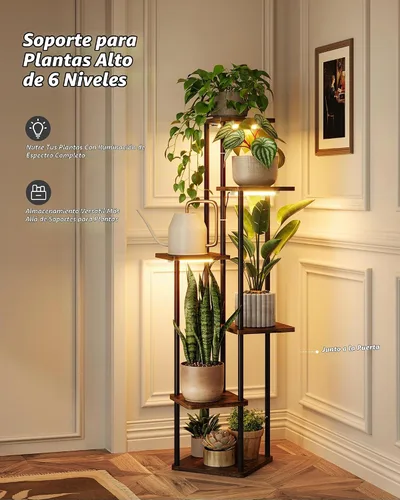 Vista 6 de GENTINGBRO Soporte alto para plantas de interior de 4 niveles para múltiples plantas, soporte de madera para plantas, estante de madera, estantería