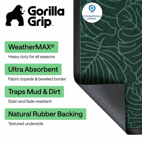 Vista 2 de Gorilla Grip WeatherMax - Tapete para todas las estaciones 100% impermeable, 23 x 35 pulgadas, goma natural duradera, resistente a manchas y Verde
