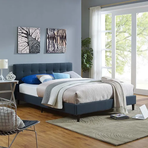 Vista 48 de Modway Linnea - Cama tapizada de plataforma blanca con soporte de listones de madera