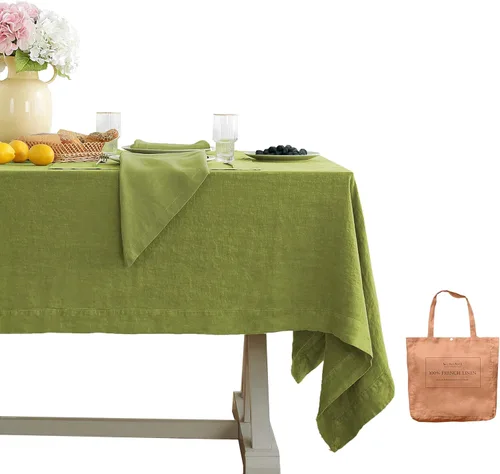 Vista 54 de Linen World - Mantel de lino de otoño de 90 x 60 pulgadas, mantel rectangular lavable de lino francés para comedor, al aire libre, bodas