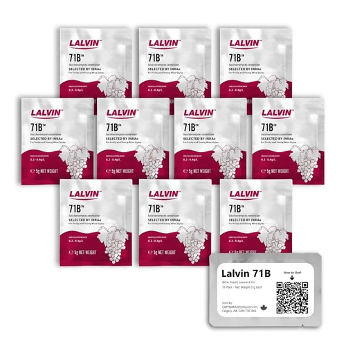 Lalvin 71B Levadura de vino (paquete de 10) - Haz vino, sidra, hidromiel y kombucha en casa - Sobres de 5 g - Saccharomyces cerevisiae - Vendido por