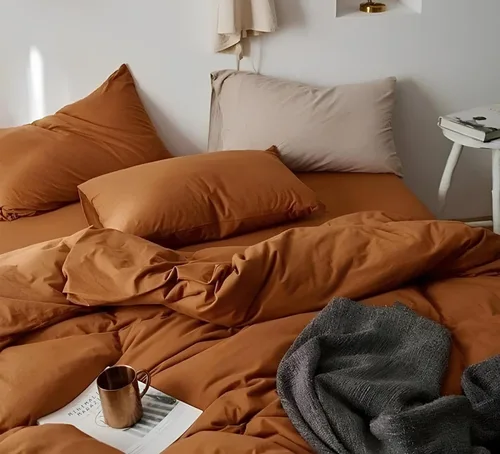 Vista 2 de INDACORIFY Cotton Duvet Cover in Cinnamon Boho Bedding 100% Cotton Washed Duvet Cover Queen Size Cinnamon Bedding Cover Custom Size Comorter Cover