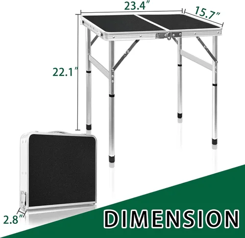 Vista 6 de Mesa plegable pequeña de 2 pies, mesa de campamento ligera de altura ajustable, mesa portátil de fácil instalación, mesas de playa plegables