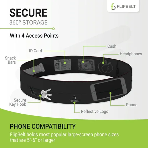 Vista 3 de FlipBelt - Cinturón de correr clásico, riñonera para correr unisex, empresa de EE. UU