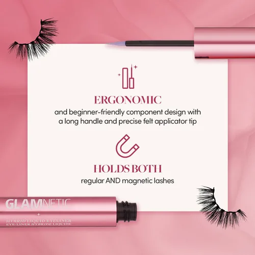 Vista 4 de Glamnetic Delineador de ojos magnético híbrido, transparente líquido, para pestañas, forro impermeable y a prueba de manchas, sujeción durante todo