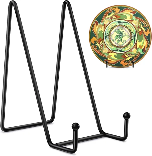 Vista 8 de Mocoosy Paquete de 2 soportes de placa de 4 pulgadas para exhibición, soporte de placa de caballete de hierro negro, soportes de marco de metal