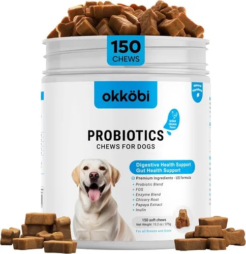 Vista 9 de Probióticos masticables para perros, 150 unidades, masticables probióticos para perros con enzimas e ingredientes naturales, apoyo para la salud