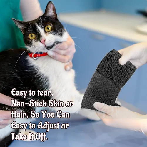 Vista 6 de Paquete de 24 vendajes cohesivos autoadherentes, 2 pulgadas x 5 yardas, cinta elástica de agarre negro para perros, vendajes atléticos para primeros