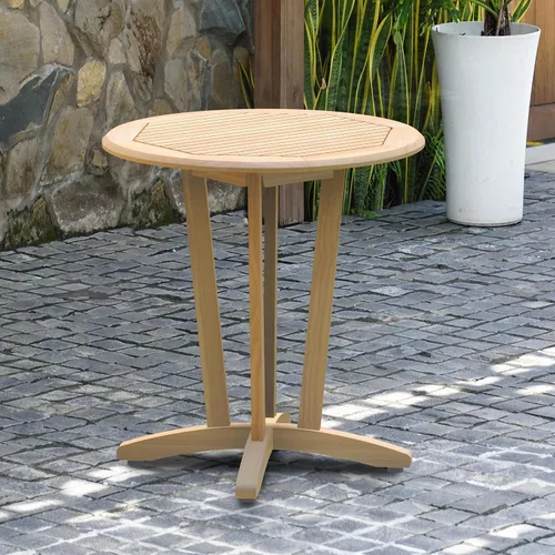 Vista 2 de Yaxaia Victor - Mesa redonda Bistro para exteriores, teca certificada, ideal para patio e interiores, 27 pulgadas de largo x 27 pulgadas de ancho