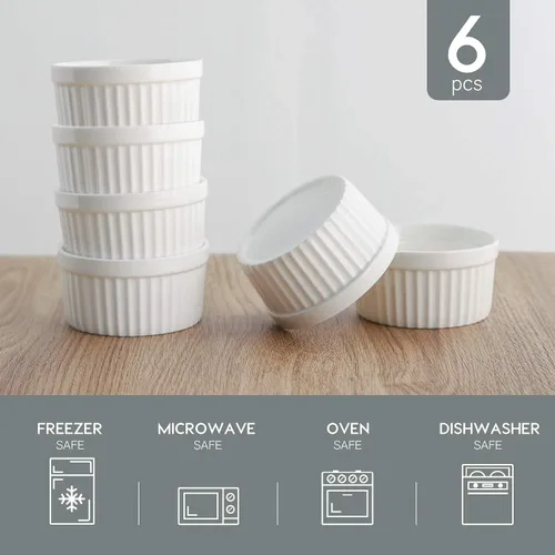 Vista 3 de Samsle Ramekins de porcelana de 4 onzas, aptos para horno, pequeños platos de soufflé para creme brulee, taza de helado, salsa y salsas, juego de 6