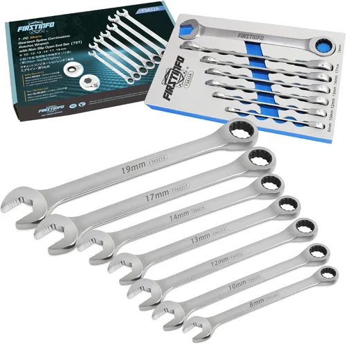 Vista 7 de FIRSTINFO F3432S13 Taiwán Llave combinada de trinquete SAE, llave con forma de V antideslizante, extremo abierto antideslizante, trinquete de 72