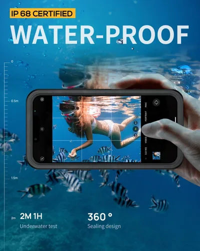 Vista 2 de Lanhiem Funda para iPhone 14 con soporte, IP68 impermeable a prueba de polvo con protector de pantalla integrado, cuerpo completo, a prueba