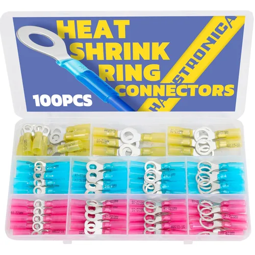 Vista 7 de haisstronica Terminales de anillo, 100 conectores de anillo termorretráctil de grado marino, conectores de cable amarillo, cobre rojo estañado #10