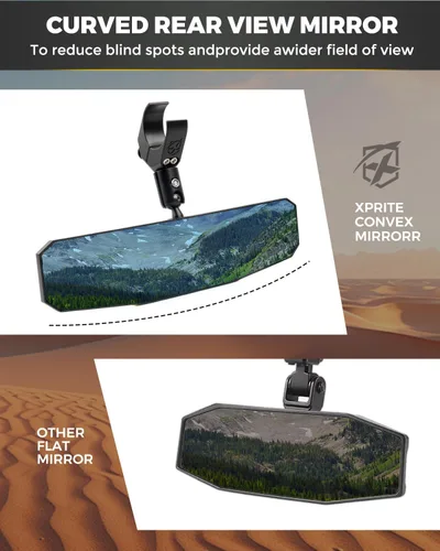 Vista 3 de Xprite Espejo retrovisor UTV de 13 pulgadas, espejo central SXS UTV con luces interiores, abrazadera de aluminio ajustable para montaje de 1.5 a 2