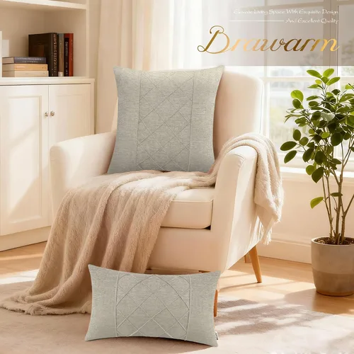 Vista 165 de BRAWARM Fundas de almohada 40x40 cm - Paquete de 2 fundas de almohada de chenilla negra, fundas de almohada de chenilla suave teñida sólida