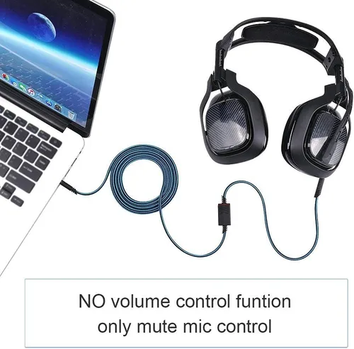 Vista 6 de Cable de audio de repuesto compatible con auriculares Astro A40 A40TR, cable de silencio en línea y sin cable de control de volumen (azul)