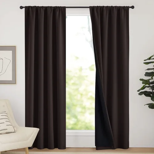 Vista 75 de NICETOWN Biscotti Beige 100% Cortinas opacas de 45" de largo para cocina, bolsillo con varilla para sótano completamente opaco, cortinas térmicas