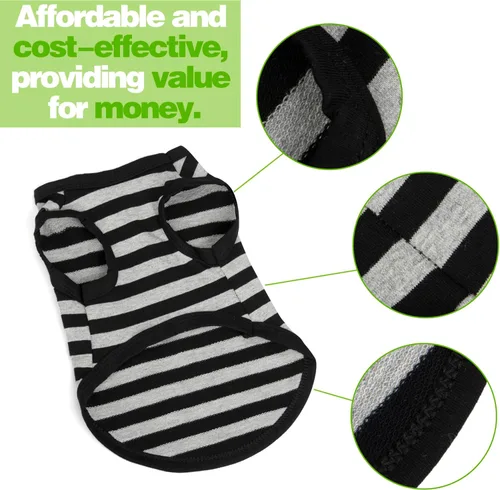 Vista 5 de Paiaite 3 piezas de camisa para perro a rayas de color oscuro, camisas sin mangas de algodón para cachorros, ropa transpirable para mascotas