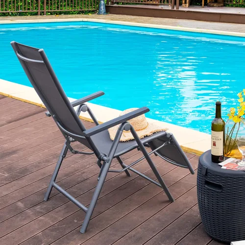 Vista 4 de COSTWAY Silla reclinable plegable al aire libre Marco de aluminio 7-Posición ajustable