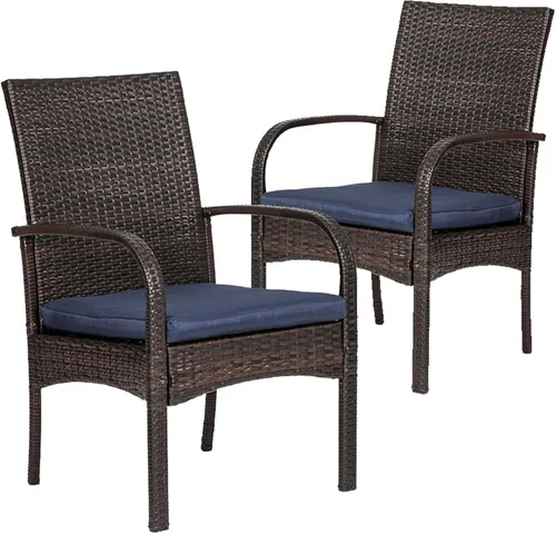 Juego de 2 sillas de mimbre para patio al aire libre, sillas de ratán PE