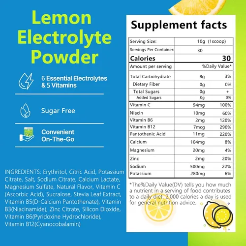 Vista 8 de Suiyilary Electrolitos en polvo sin azúcar, mezcla de bebida con electrolitos, 5 vitaminas y 6 electrolitos, apto para dieta cetogénica, potasio
