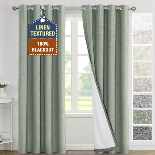 Vista 16 de H.VERSAILTEX Cortinas 100% de opacidad para dormitorio, con aislamiento térmico, cortinas texturizadas de lino con bloqueo de luz completa, cortinas