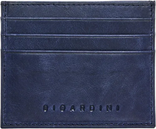 Billetera delgada de cuero genuino vintage minimalista con bloqueo RFID para tarjetas de crédito para hombres y mujeres, marino, Tarjetero de cuero