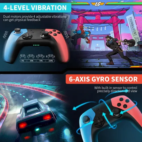 Vista 4 de AceGamer 2 Pack Wireless Controller for Nintendo Switch/Lite/OLED, Hall Effect Joystick for Switch 2 Pro Controller with Wake-Up/Turbo/Dual